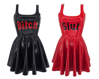 Lasercut latex Slut / Bitch text skater dress (custom text possible) –  Lottielatex