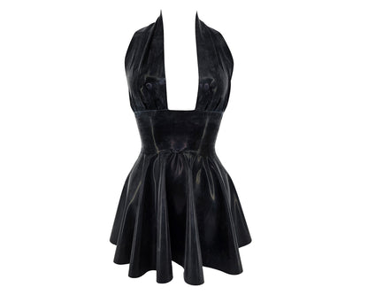 Latex halter Marilyn Monroe skater mini dress black - Lottielatex handmade latex clothing from Belgium
