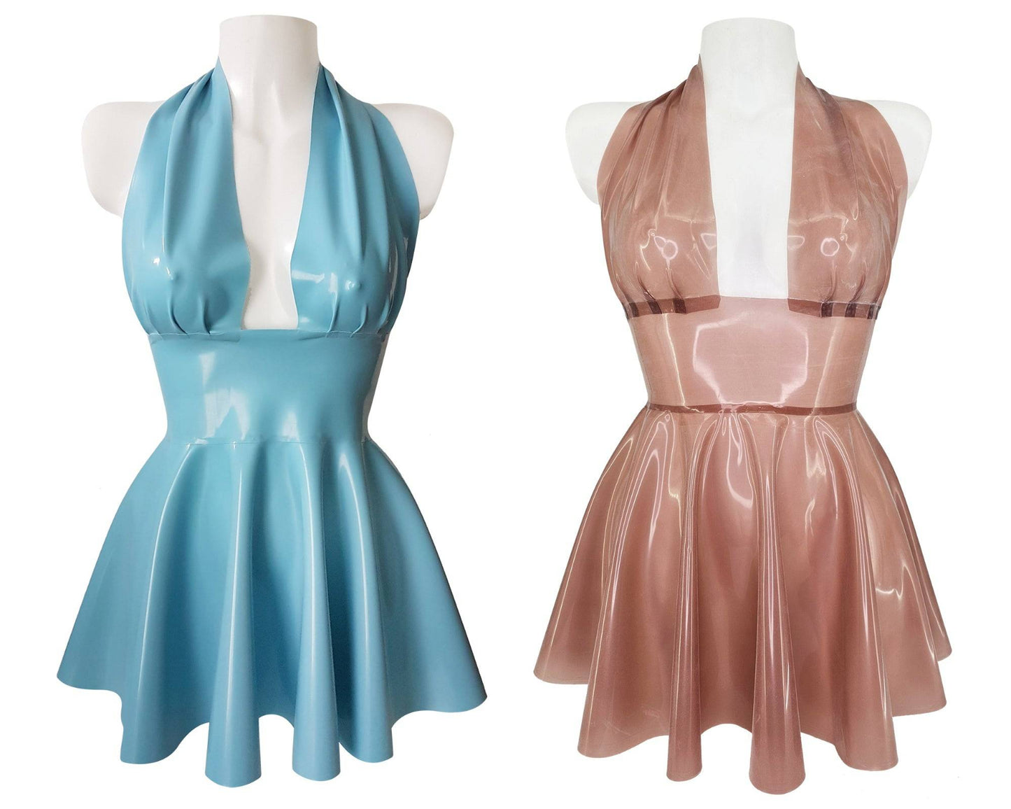 Latex halter Marilyn Monroe skater mini dress - Lottielatex handmade latex clothing from Belgium