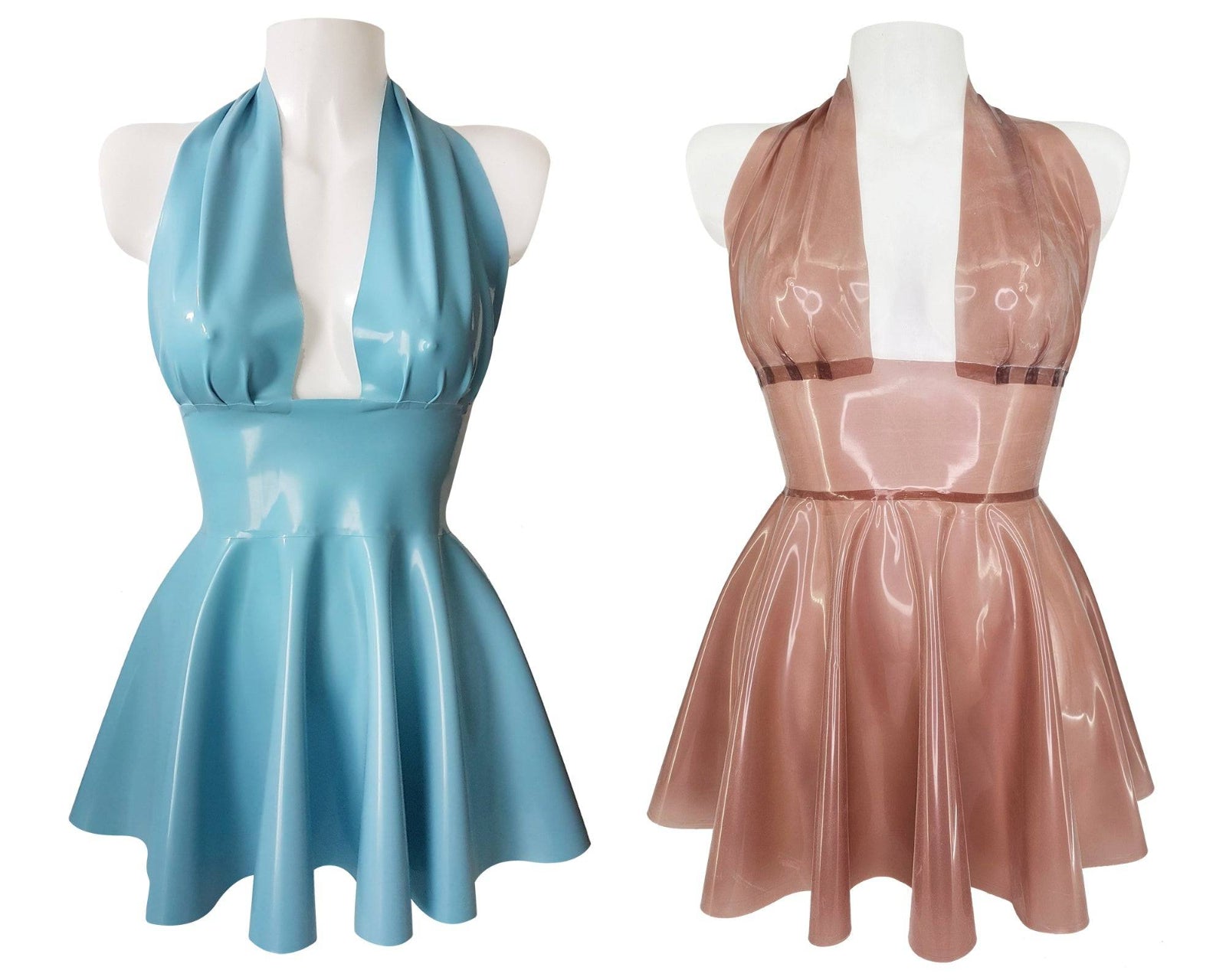 Latex halter Marilyn Monroe skater mini dress - Lottielatex handmade latex clothing from Belgium