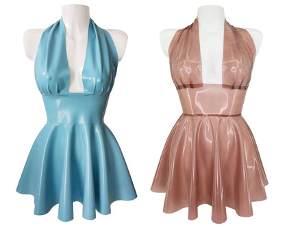 Latex halter Marilyn Monroe skater mini dress - Lottielatex handmade latex clothing from Belgium