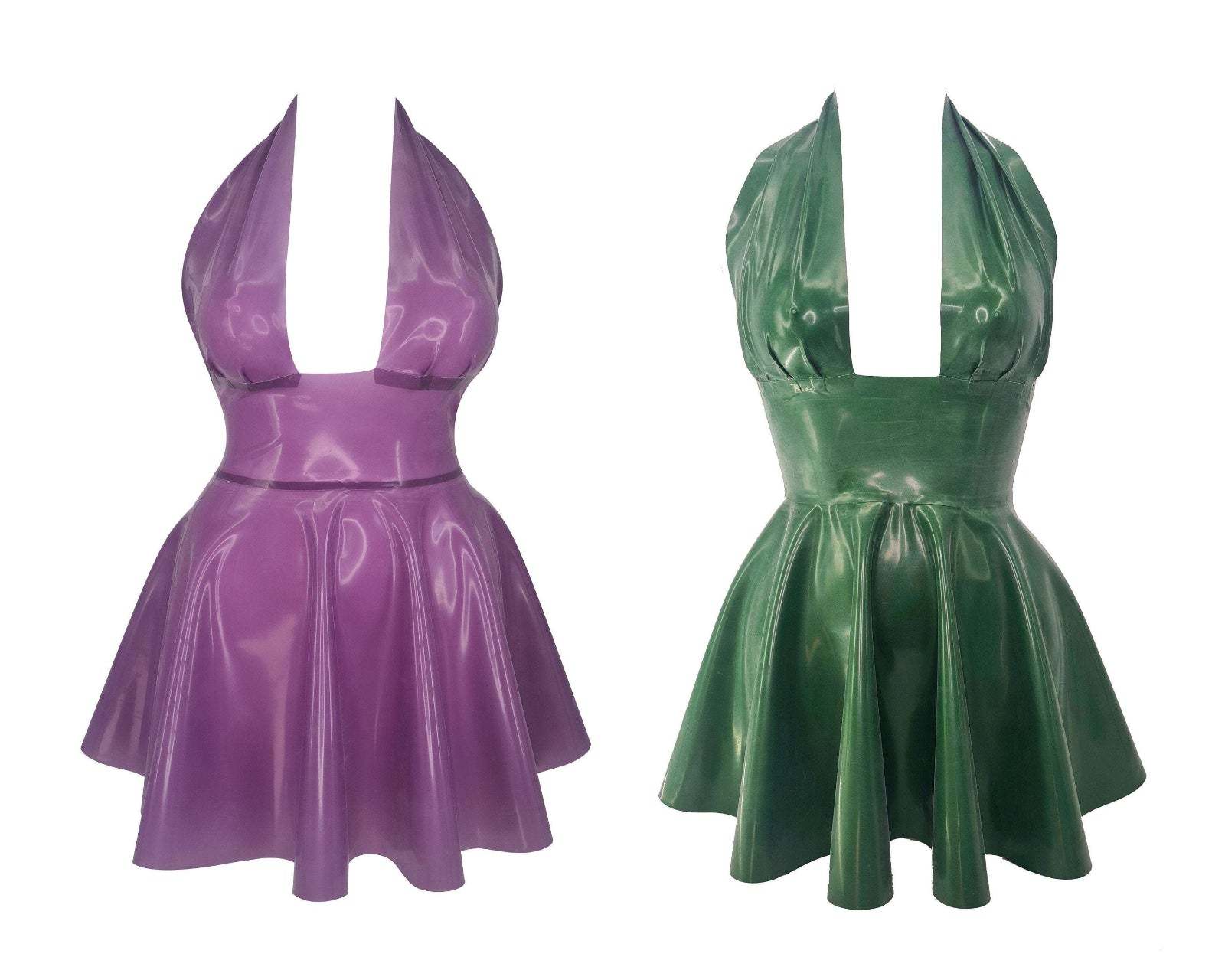 Latex halter Marilyn full circle mini dress yellow / S