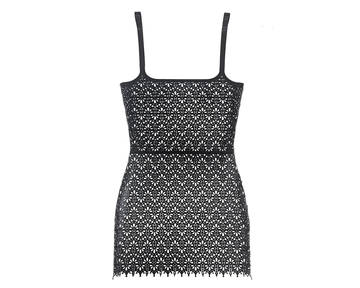 Latex lasercut lace cami mini dress - Lottielatex - handmade lasercut latex dress from Belgium