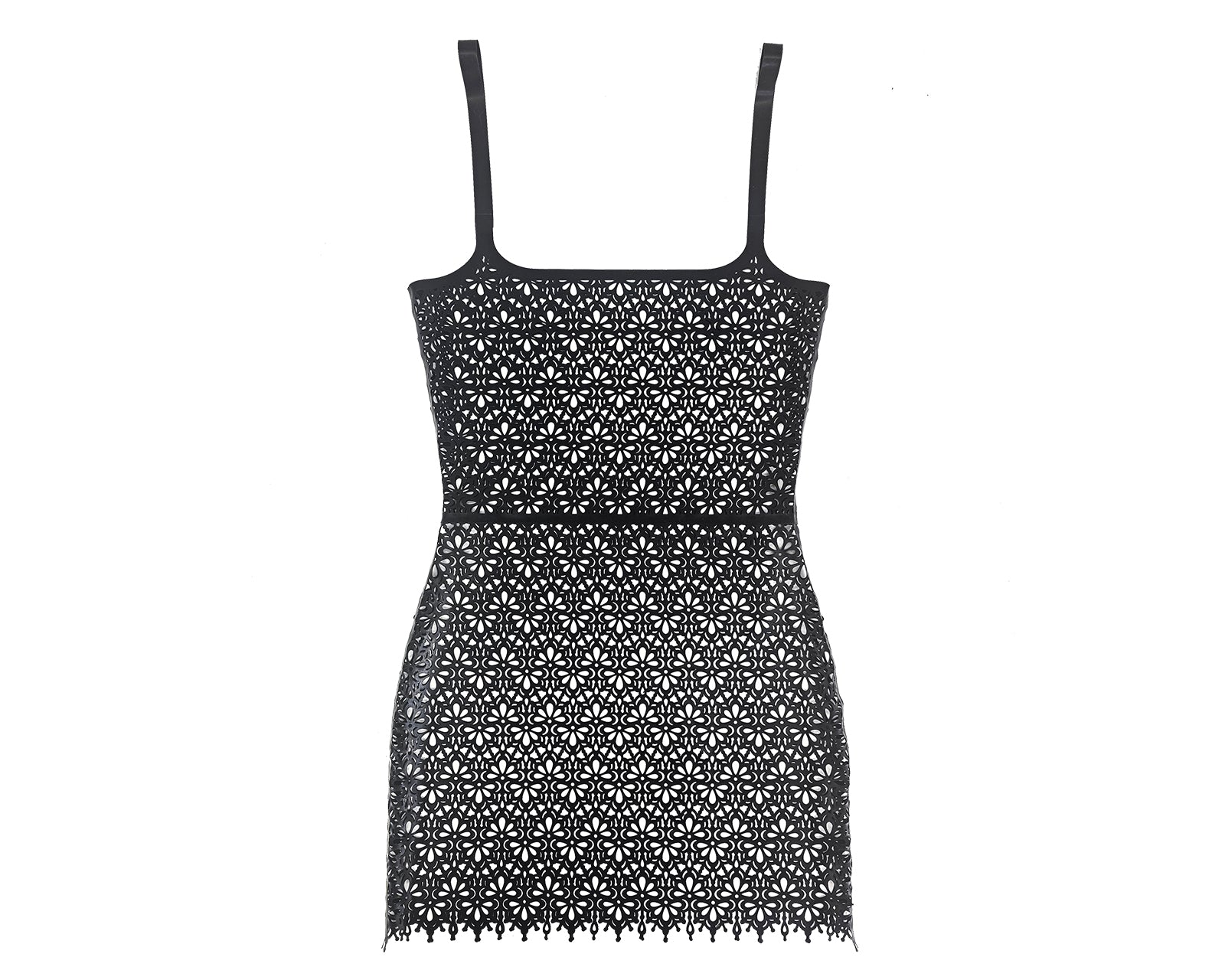 Latex lasercut lace cami mini dress - Lottielatex - handmade lasercut latex dress from Belgium