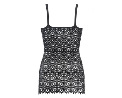 Latex lasercut lace cami mini dress - Lottielatex - handmade lasercut latex dress from Belgium