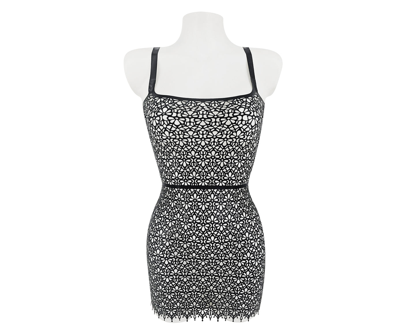 Latex lasercut lace cami mini dress - Lottielatex - handmade lasercut latex dress from Belgium