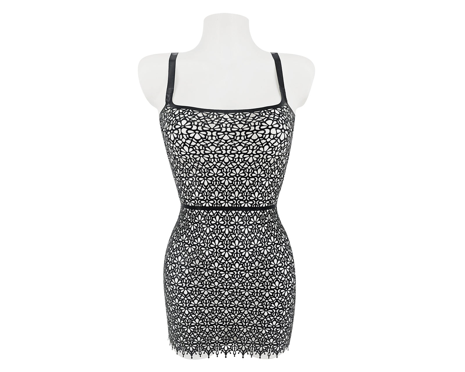 Latex lasercut lace cami mini dress - Lottielatex - handmade lasercut latex dress from Belgium