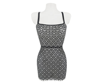 Latex lasercut lace cami mini dress - Lottielatex - handmade lasercut latex dress from Belgium