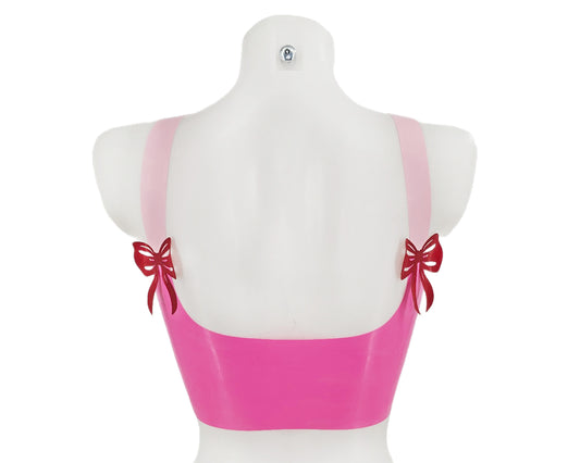 Latex longline corset cut top with lasercut bows pink - Lottielatex