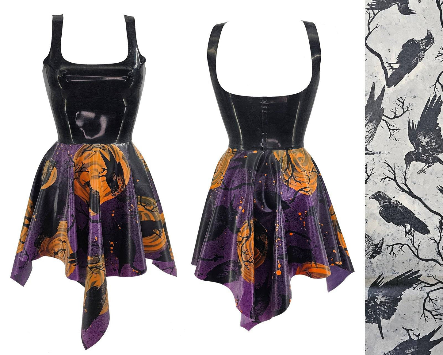Latex skater dress with crow skirt (square or Circular) Lottielatex - latex dress handmade in Belgium