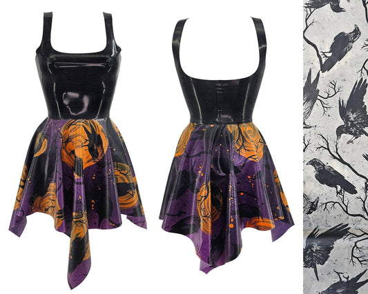Latex skater dress with crow skirt (square or Circular) Lottielatex - latex dress handmade in Belgium