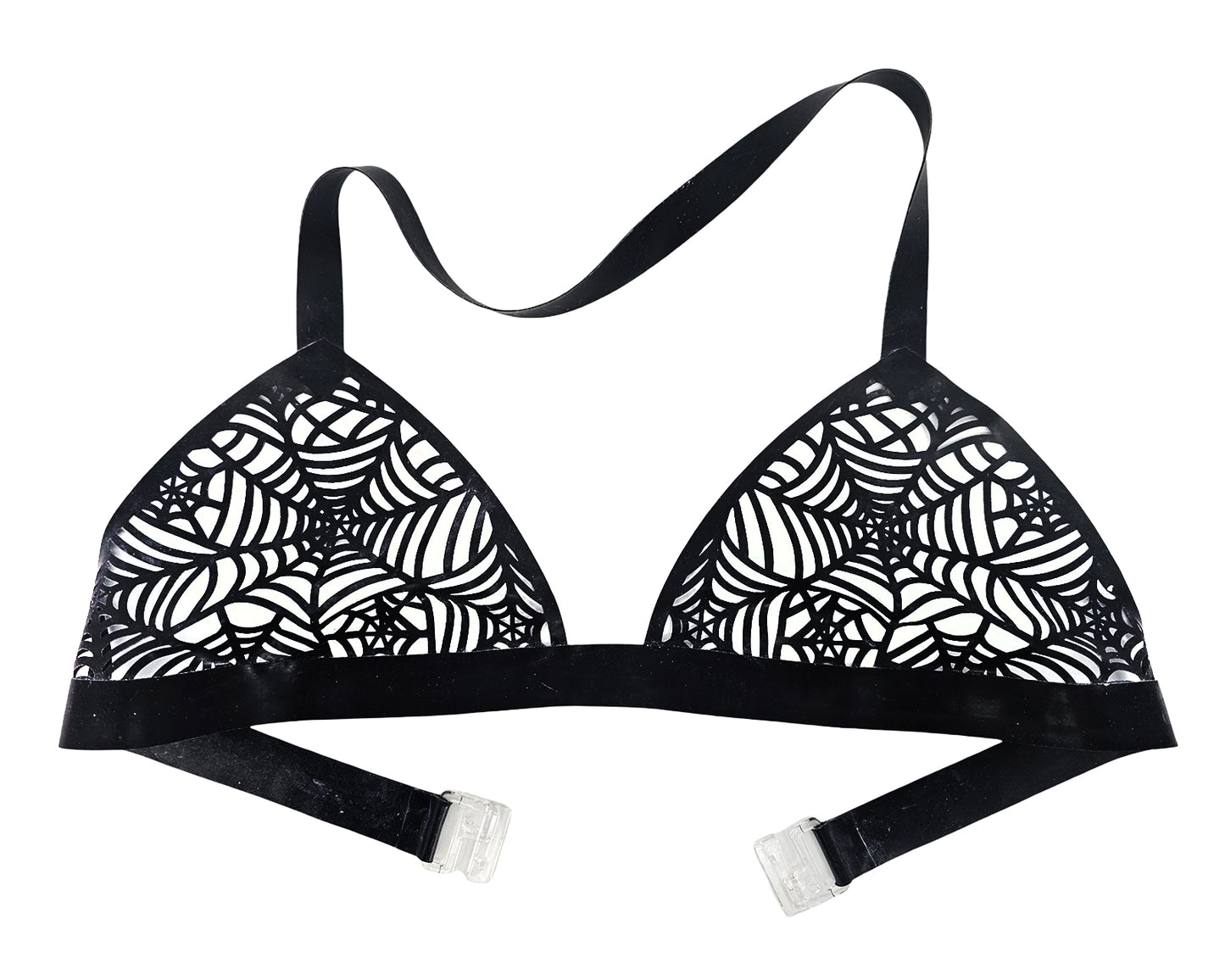 Haut de bikini dos nu en résille de latex découpé au laser