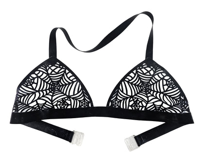 Haut de bikini dos nu en résille de latex découpé au laser