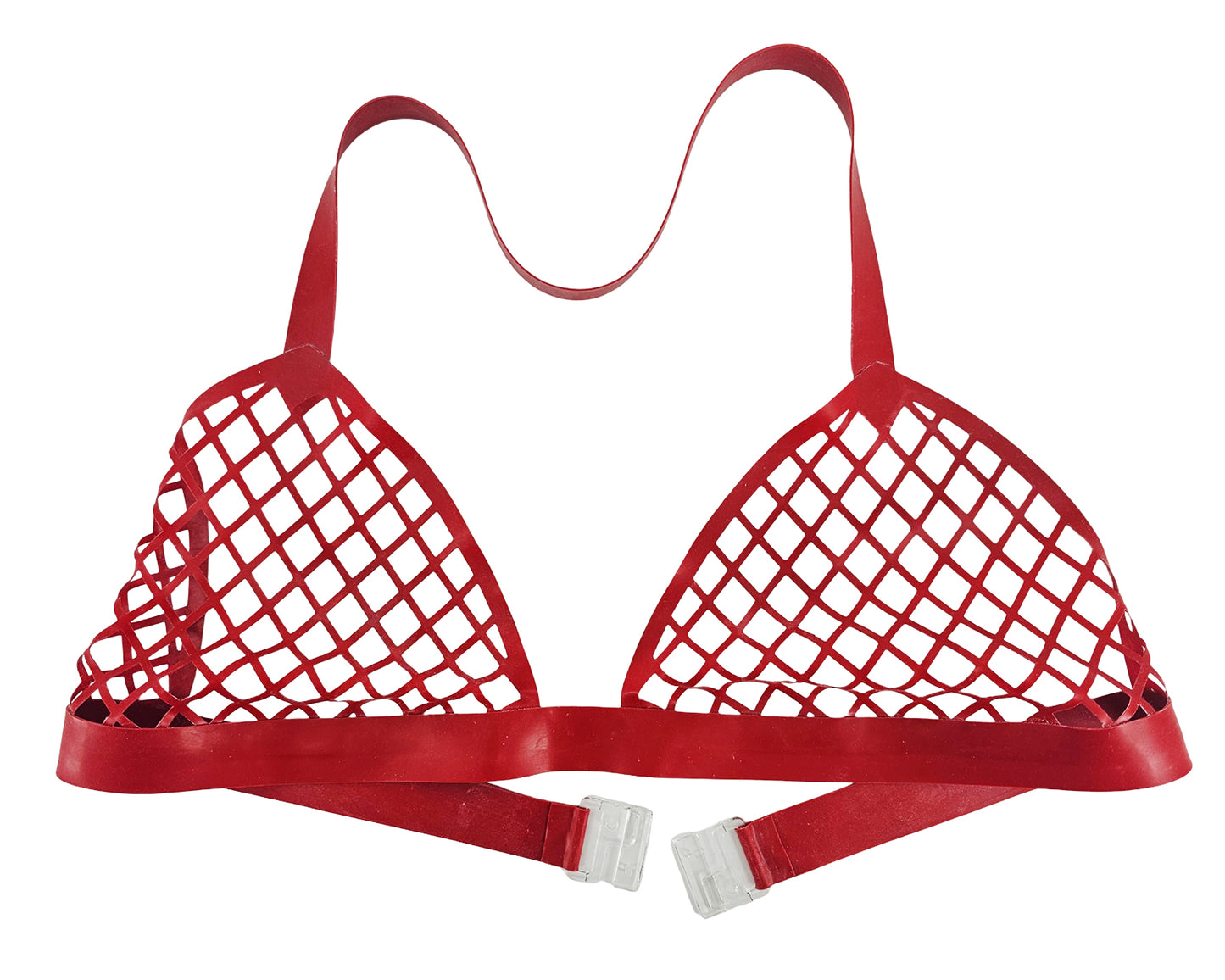 Haut de bikini dos nu en résille de latex découpé au laser