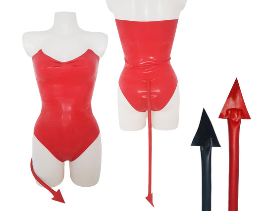 Combinaison de diable en latex avec queue (paillettes disponibles)