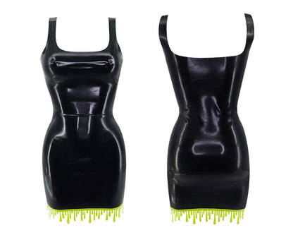 Drip trim latex dress and accessory set