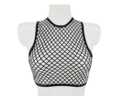 Haut court en fishnet en latex découpé au laser
