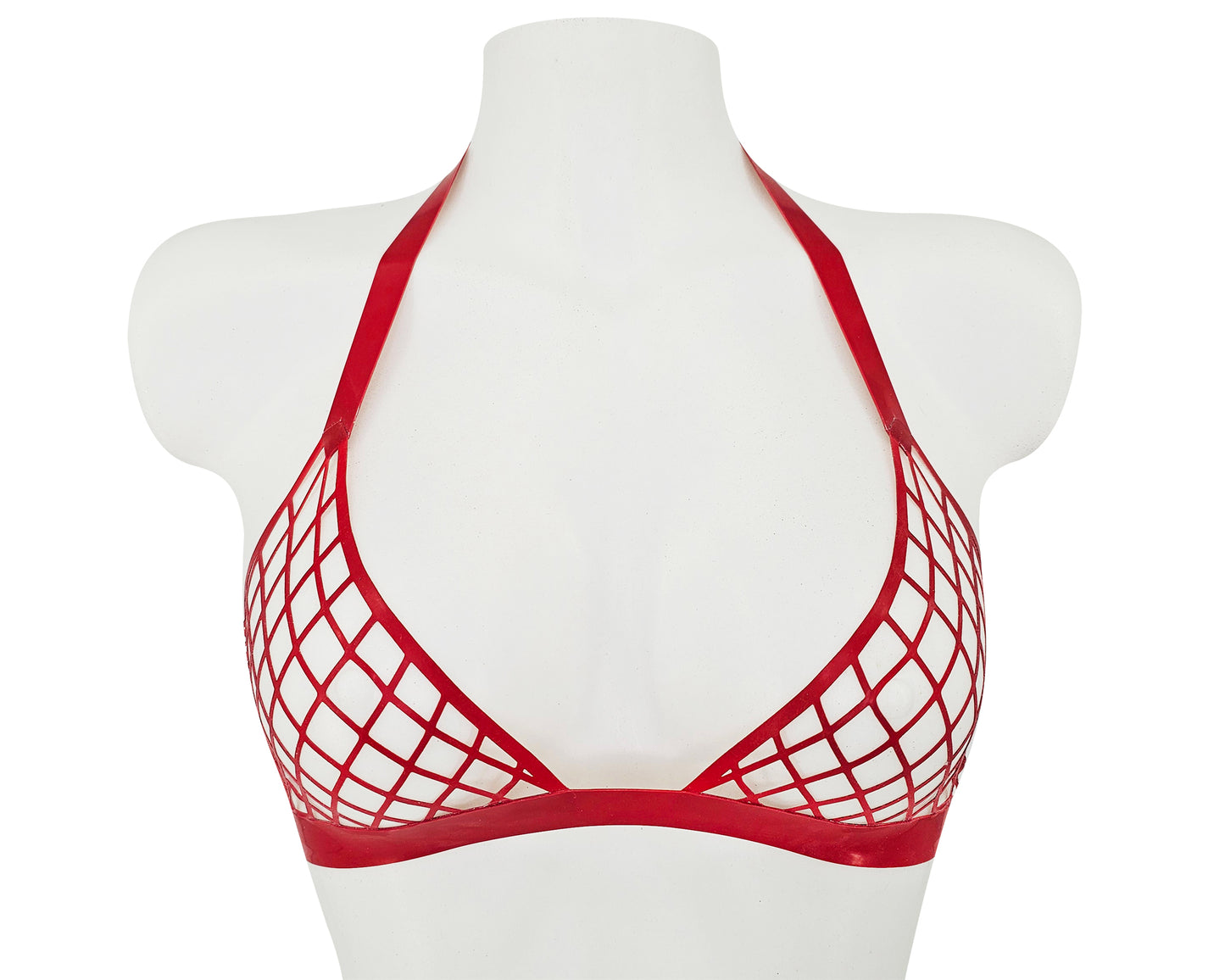 Lasercut latex fishnet halter bikini top