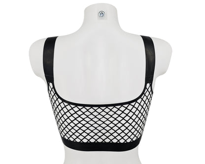 Lasercut latex fishnet crop top