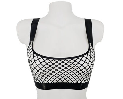 Lasercut latex fishnet crop top