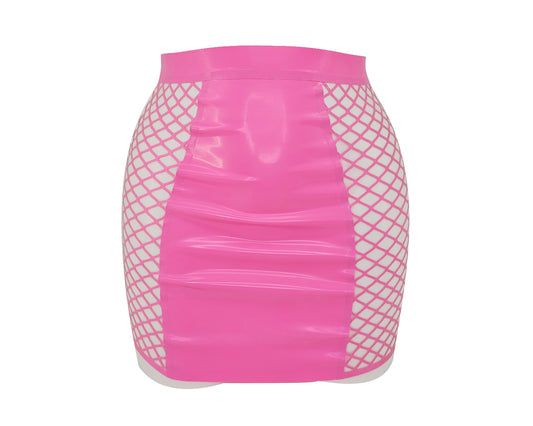 Lasercut latex fishnet panelled mini skirt
