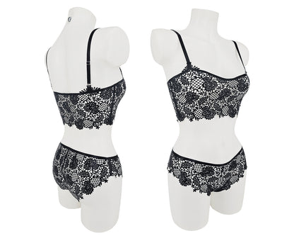 READY TO SHIP SIZE S Latex flower lace bandeau top and panties set (available in black, baby pink, red and plum)