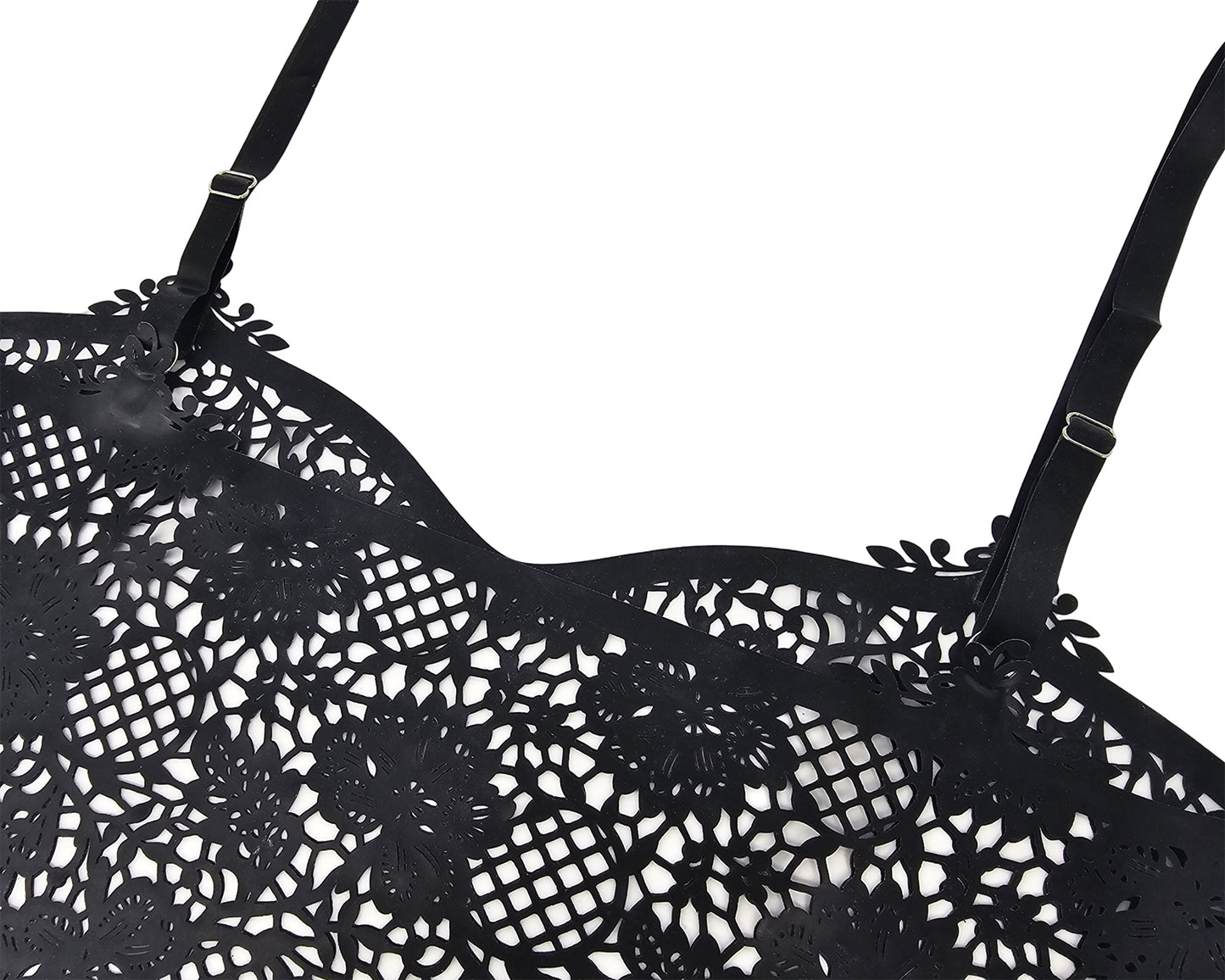 Latex flower lace bandeau top with adjustable straps
