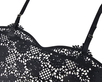 Latex flower lace bandeau top with adjustable straps