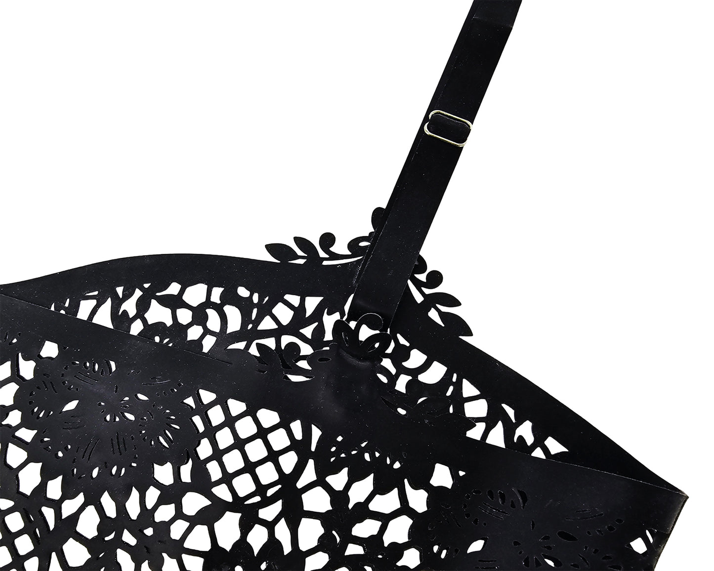 Latex flower lace bandeau top with adjustable straps