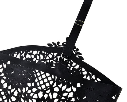 Latex flower lace bandeau top with adjustable straps