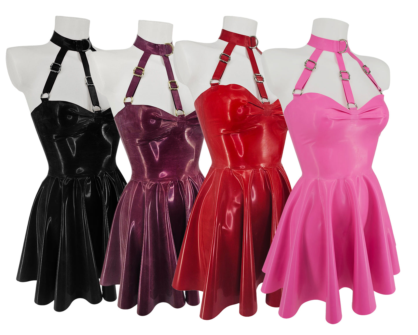 READY TO SHIP Sizes S to XL Latex harness bandeau skater dress