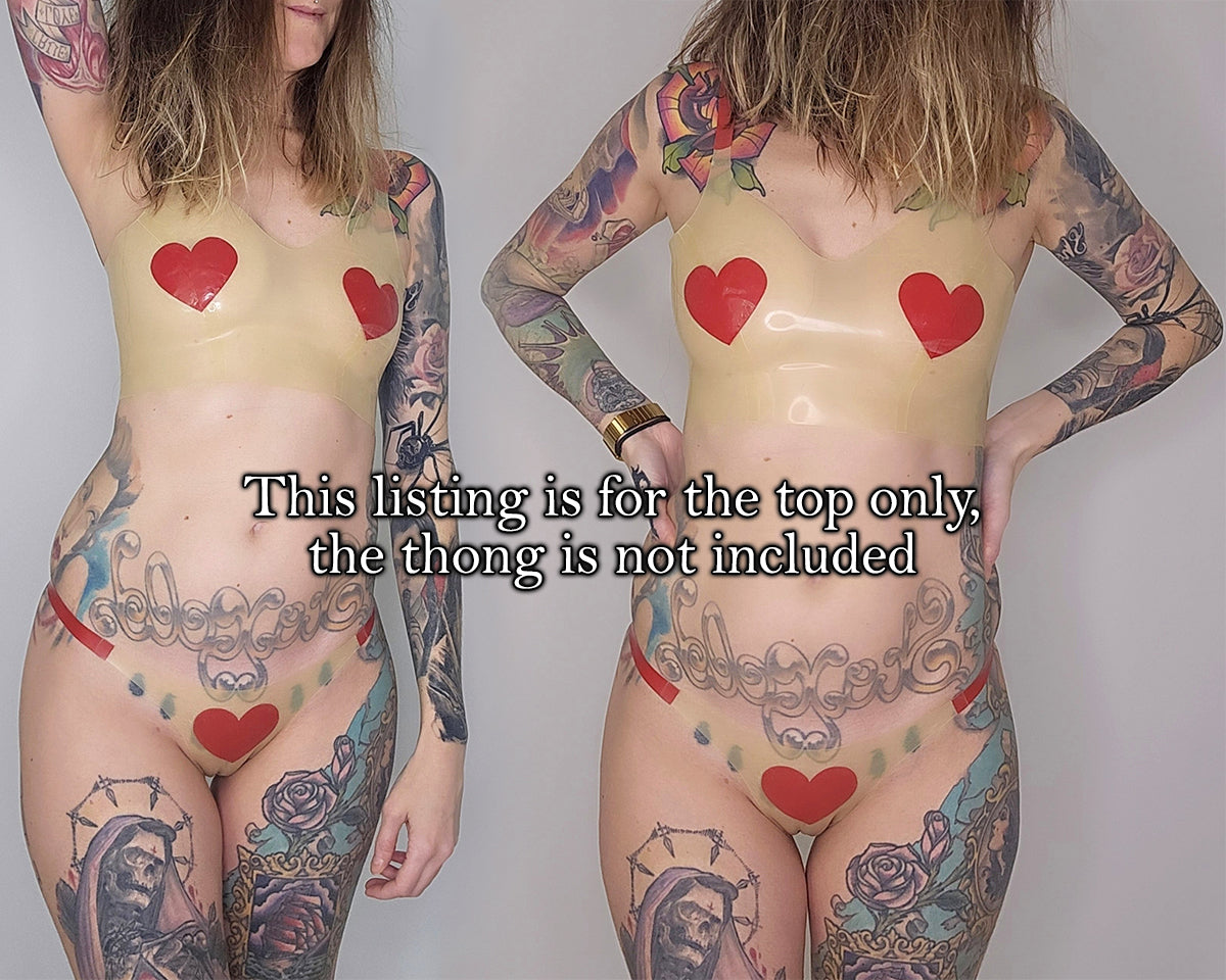 Latex panelled sweethart crop top with heart appliques - Lottielatex