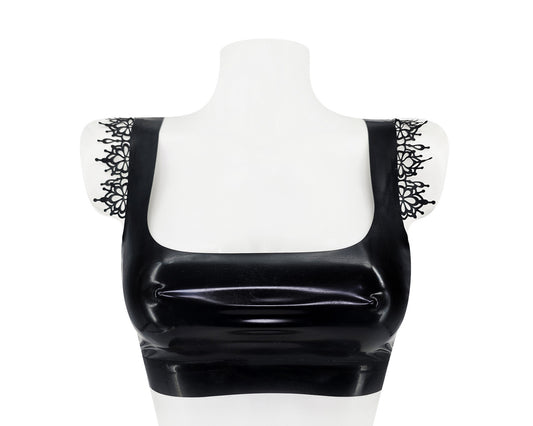 Latex crop top with lace ruffles - Lottielatex