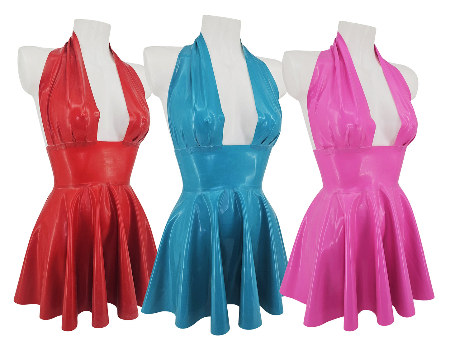 Latex halter Marilyn Monroe skater mini dress - Lottielatex handmade latex clothing from Belgium 