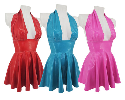 Latex halter Marilyn Monroe skater mini dress - Lottielatex handmade latex clothing from Belgium 