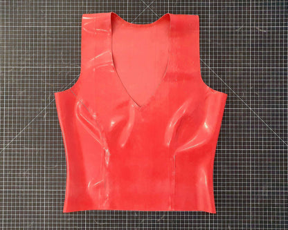 Latex v-neck long top red lottielatex