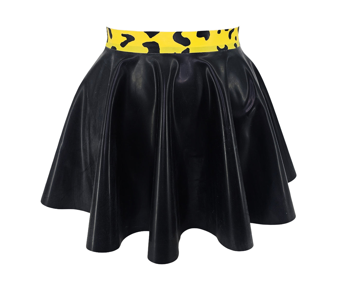 READY TO SHIP Sizes XS-3XL Latex full circle skater skirt with leopard waistband