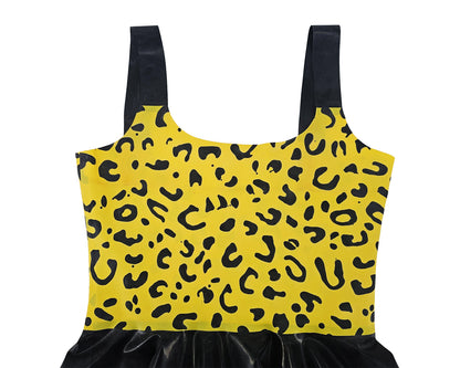 READY TO SHIP Sizes L-XL Leopard latex vest mini skater dress