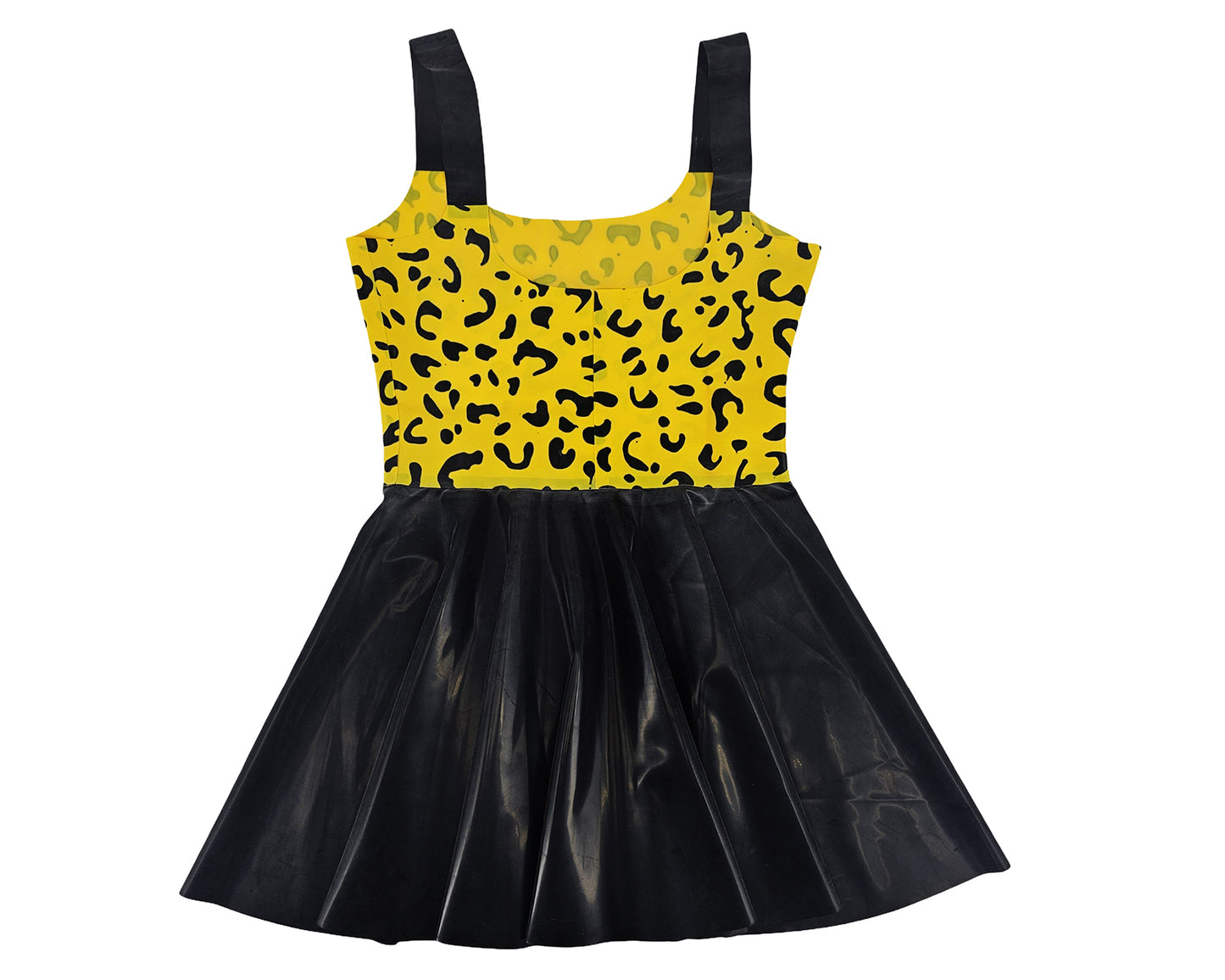 READY TO SHIP Sizes L-XL Leopard latex vest mini skater dress