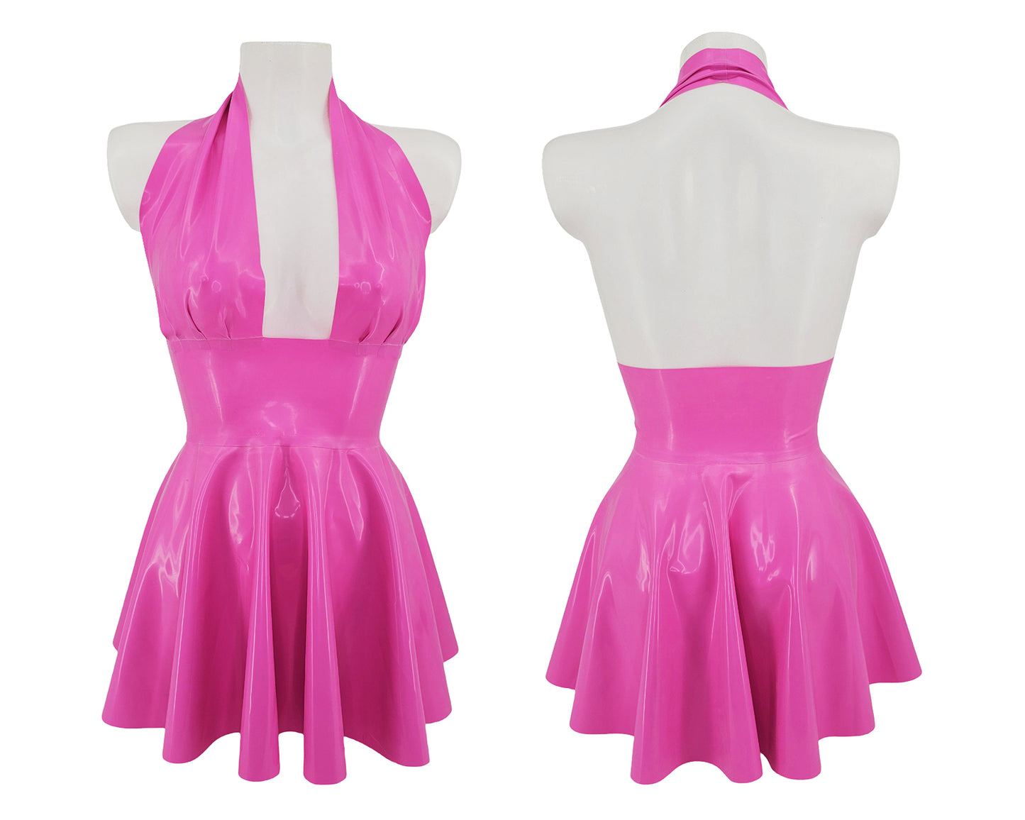 READY TO SHIP Sizes S to XL Latex halter Marilyn full circle mini dress