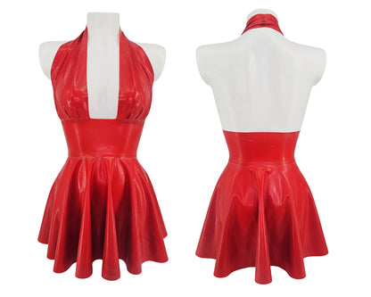 READY TO SHIP Sizes S to XL Latex halter Marilyn full circle mini dress
