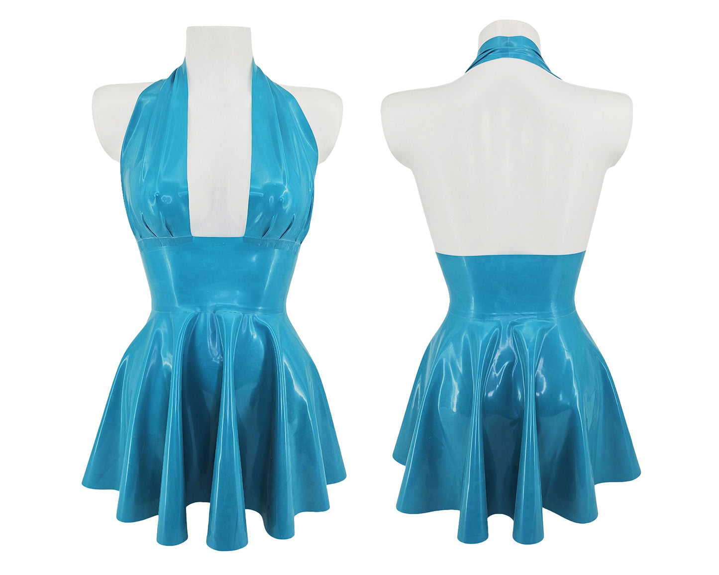 READY TO SHIP Sizes S to XL Latex halter Marilyn full circle mini dress