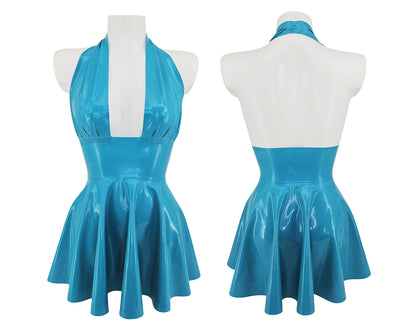 READY TO SHIP Sizes S to XL Latex halter Marilyn full circle mini dress