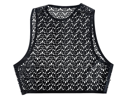 Haut court en latex découpé au laser avec motif nid d'abeille