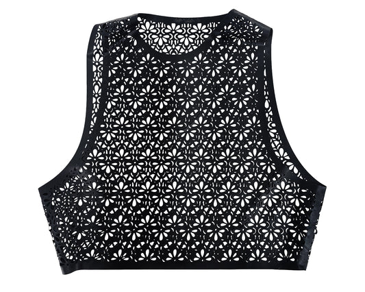 Haut court en latex découpé au laser avec motif nid d'abeille