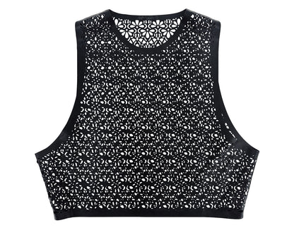 Haut court en latex découpé au laser avec motif nid d'abeille