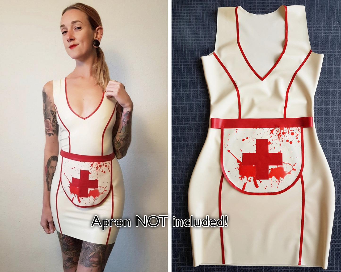 Latex panelled trimmed v-neck mini dress - Lottielatex