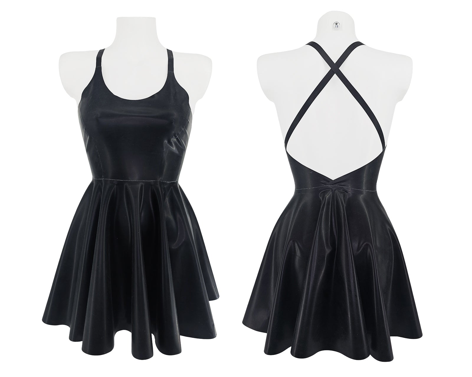 open back latex skater dress