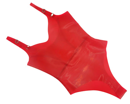 READY TO SHIP size S Latex panelled thong bodysuit with adjustable straps - Lottielatex