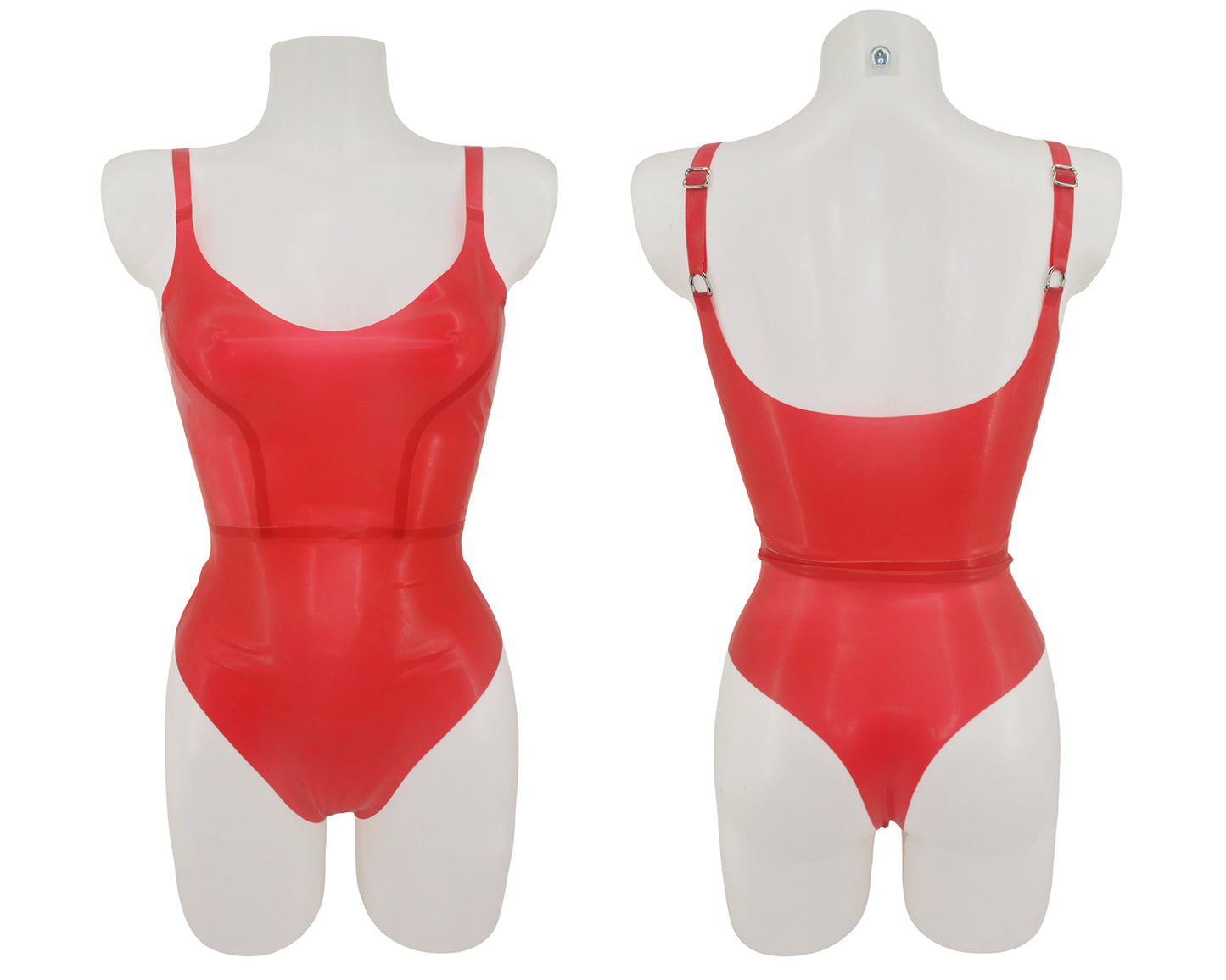 READY TO SHIP size S Latex panelled thong bodysuit with adjustable straps - Lottielatex